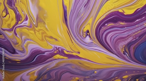 An abstract painting with a vibrant yellow and purple color palette. Generative ai