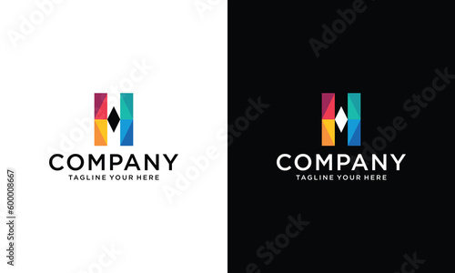 Overlapping one line letter H logotype. on a black and white background.