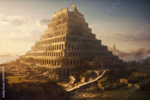 Ancient city of Babylon with the tower of Babel  bible and religion. AI generated  human enhanced