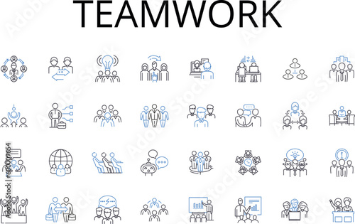 Teamwork line icons collection. Collaboration, Partnership, Alliance, Cooperation, Synergy, Unity, Harmony vector and linear illustration. Accord,Companionship,Fellowship outline signs set