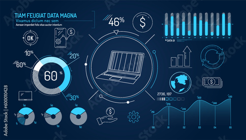 Set of infographic elements about the dollar exchange rate and fintech.