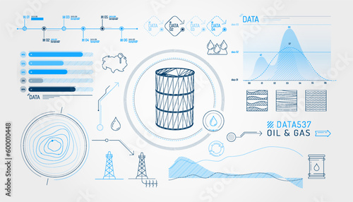 Set of infographic elements about oil exploration and production.