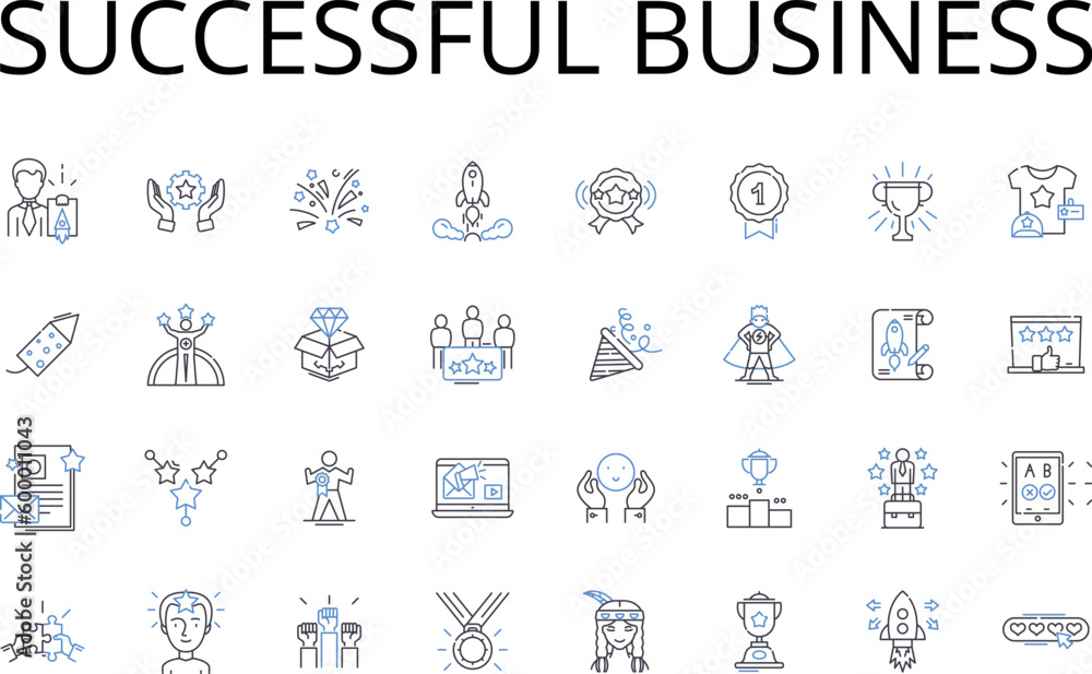 Successful business line icons collection. Profitable venture, Flourishing enterprise, Thriving operation, Lucrative trade, Productive establishment, Successful company, Winning corporation vector and Successful business line icons collection. Profitable venture, Flourishing enterprise, Thriving operation, Lucrative trade, Productive establishment, Successful company, Winning corporation vector and