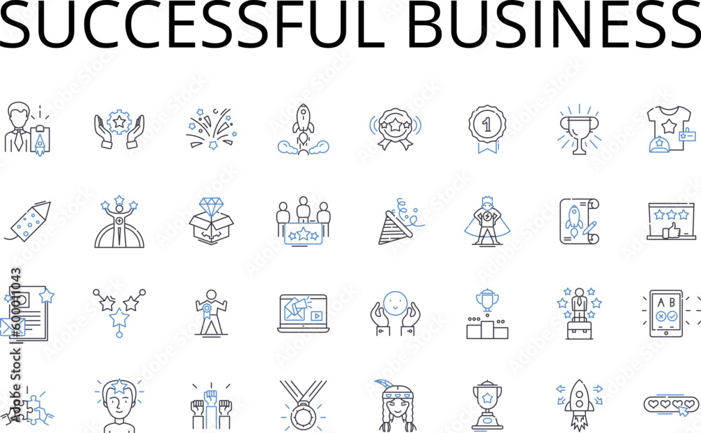 Successful business line icons collection. Profitable venture, Flourishing enterprise, Thriving operation, Lucrative trade, Productive establishment, Successful company, Winning corporation vector and