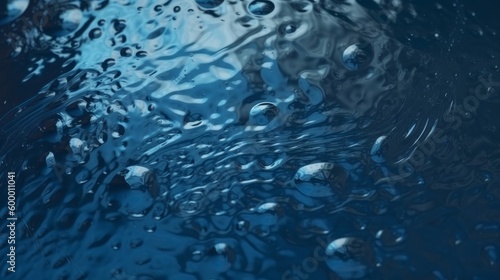 Rain drops on a blue background seen through a window. Generative ai