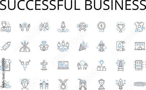 Successful business line icons collection. Profitable venture, Flourishing enterprise, Thriving operation, Lucrative trade, Productive establishment, Successful company, Winning corporation vector and