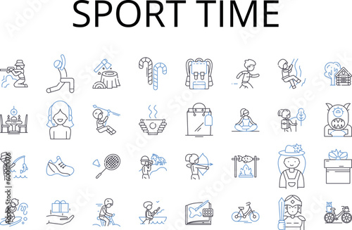 Sport time line icons collection. Pastime, Athleticism, Games, Recreation, Exercise, Leisure, Activity vector and linear illustration. Amusement,Pursuit,Playtime outline signs set