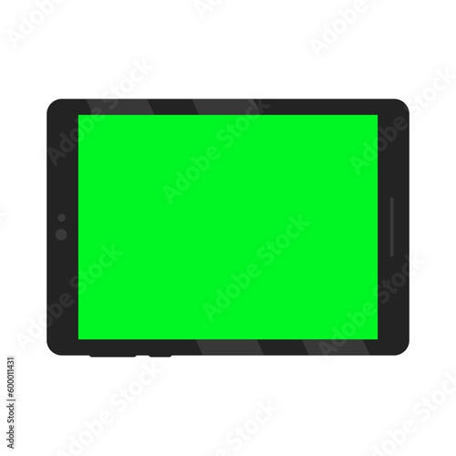 Tablet Gadget Green Screen In Black Landscape Rectangle Shape
