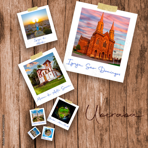 collage of photos on the wall of the most popular spots for tourists visiting the city of Uberaba
