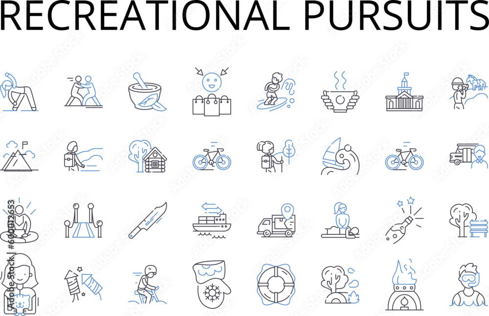 Recreational pursuits line icons collection. Leisure activities, Pleasure seeking, Amusement endeavors, Entertainment options, Fun-filled quests, Joyful pursuits, Relaxation pastimes vector and linear