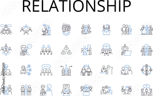 Relationship line icons collection. Friendship, Kinship, Partnership, Collaboration, Connection, Association, Alliance vector and linear illustration. Bonding,Camaraderie,Fellowship outline signs set photo