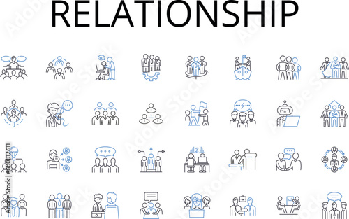 Relationship line icons collection. Friendship, Kinship, Partnership, Collaboration, Connection, Association, Alliance vector and linear illustration. Bonding,Camaraderie,Fellowship outline signs set