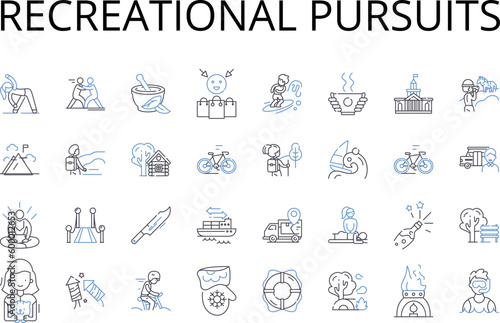 Recreational pursuits line icons collection. Leisure activities, Pleasure seeking, Amusement endeavors, Entertainment options, Fun-filled quests, Joyful pursuits, Relaxation pastimes vector and linear