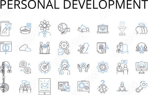 Personal development line icons collection. Self-improvement, Professional growth, Skill enhancement, Career progression, Competence building, Personal advancement, Learning journey vector and linear