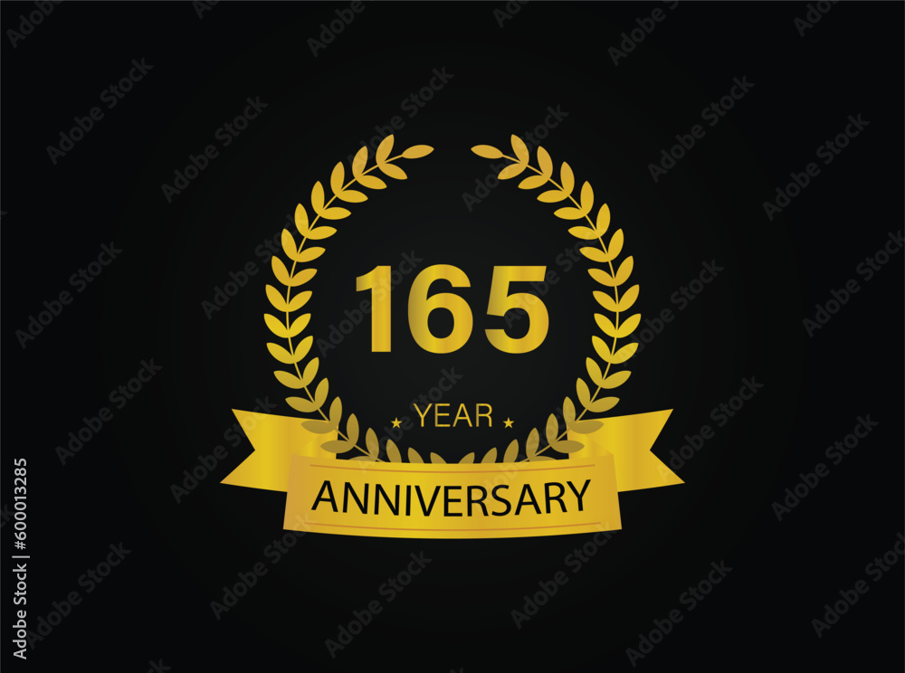 Fototapeta premium 165th years golden anniversary logo celebration with ring and ribbon.