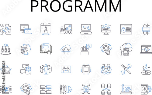 Programm line icons collection. Project, System, Application, Application software, Software program, Computer software, Coding software vector and linear illustration. Language software,Computational