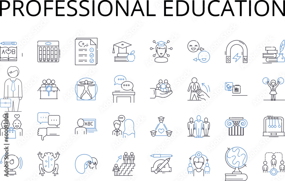 Professional education line icons collection. Higher learning, Expert training, Technical instruction, Advanced studies, Graduate studies, Specialized training, Skilled education vector and linear Professional education line icons collection. Higher learning, Expert training, Technical instruction, Advanced studies, Graduate studies, Specialized training, Skilled education vector and linear