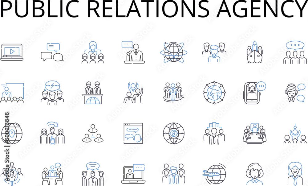 Public relations agency line icons collection. Marketing firm, Communication company, Promotion agency, Reputation management, Media relations, Brand publicity, Advertising organization vector and Public relations agency line icons collection. Marketing firm, Communication company, Promotion agency, Reputation management, Media relations, Brand publicity, Advertising organization vector and