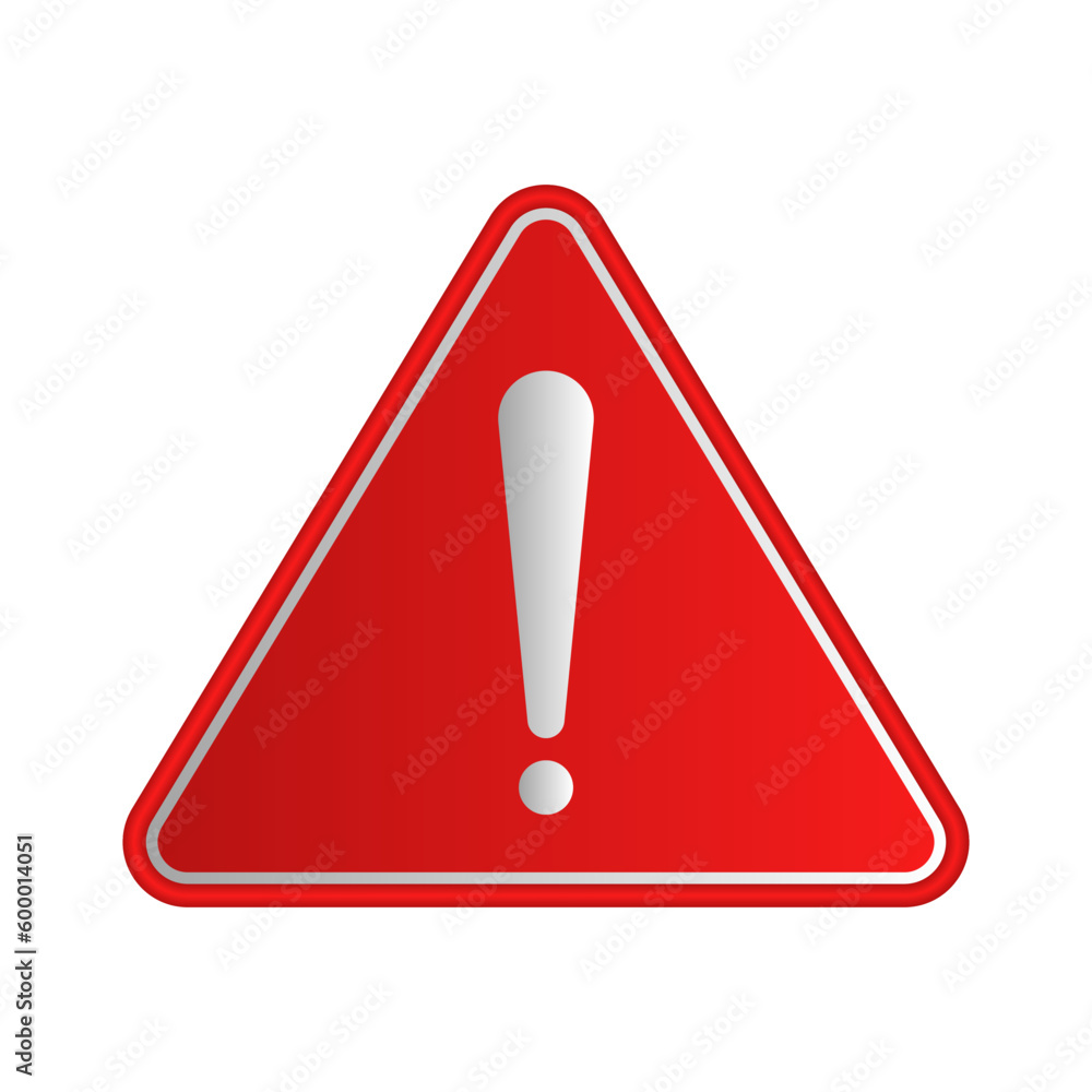 Warning Sign In Red Grey Gradient Colour With Exclamation Mark For Alert
