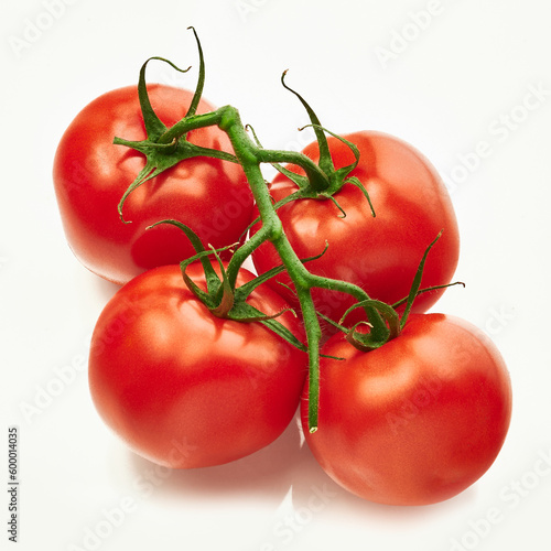 red tomatoes on the vine on a white background 
