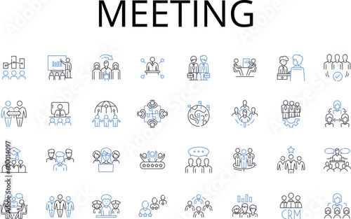 Meeting line icons collection. Conference, Assembly, Session, Gathering, Summit, Encounter, Rendezvous vector and linear illustration. Appointment,Interview,Conclave outline signs set