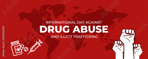 International Day Against Drug Abuse and Illicit Trafficking on 26 June Banner Background. Horizontal Banner Template Design. Vector Illustration