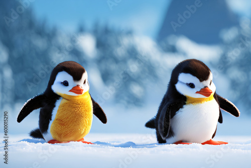 Adorable baby penguin cartoon, with a cheerful expression and cheerful colors, created with generative AI. photo