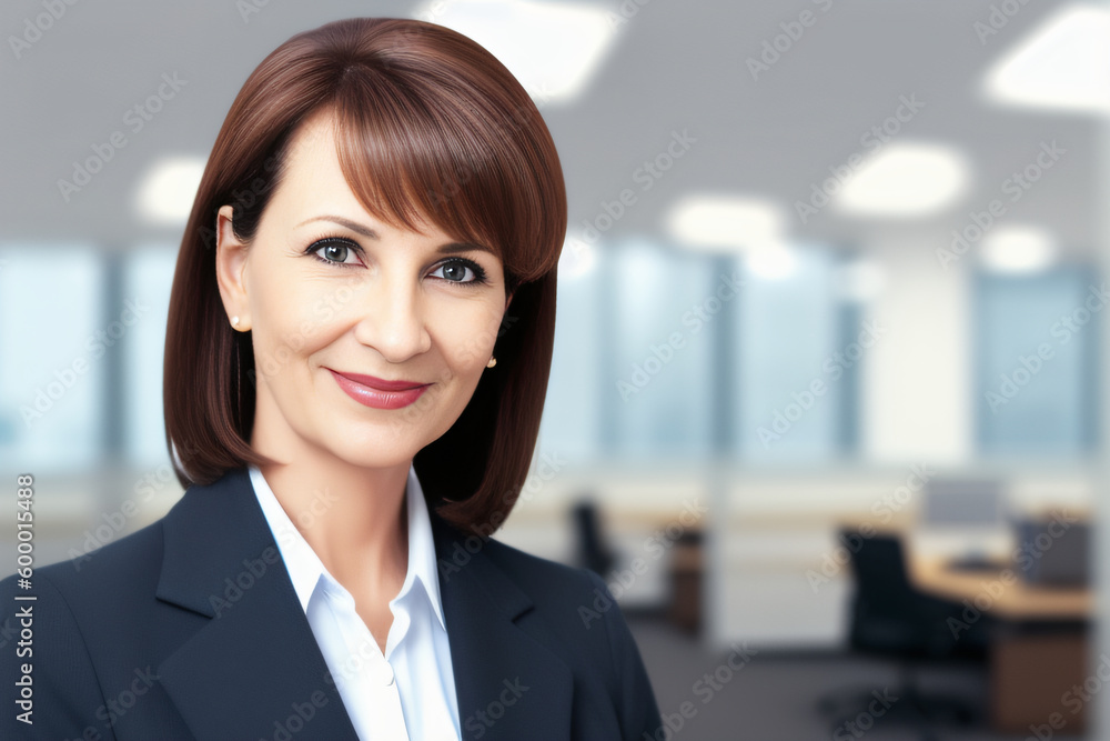 Office worker in blazer looking towards camera with determined expression. Determination, productivity, career concept created with generative AI. Office worker in blazer looking towards camera with determined expression. Determination, productivity, career concept created with generative AI.