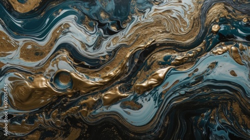 An abstract painting with gold and blue colors. Generative ai