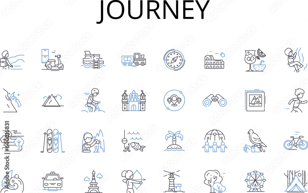 Journey line icons collection. Adventure, Voyage, Excursion, Passage ...