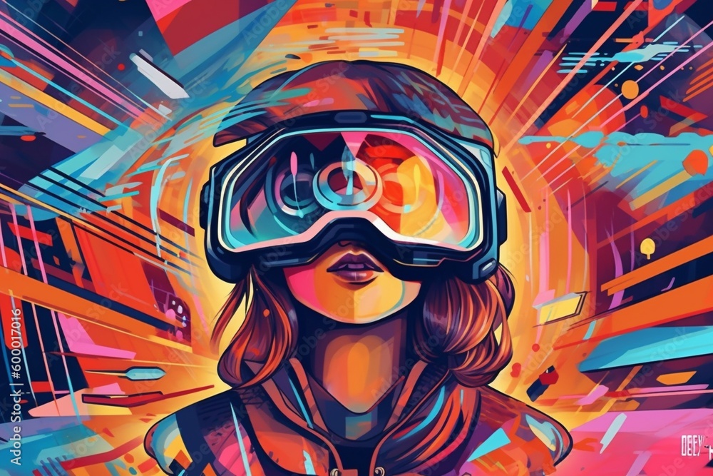 A Digital Illustration of a VR Headset Embracing a Transcendent State of Consciousness in the Metaverse, VR Headset Unveiling the Metaverse. Based on Generative AI