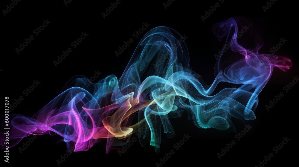 Colorful smoke patterns on a dark background. Generative ai