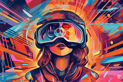 A Digital Illustration of a VR Headset Embracing a Transcendent State of Consciousness in the Metaverse, VR Headset Unveiling the Metaverse. Based on Generative AI