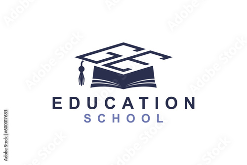 Education school toga hat cap logo design GE initail icon symbol