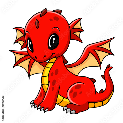 Cute funny red dragon happy