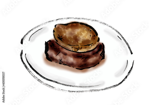 ロッシーニ風フォアグラステーキの手描き和風イラスト