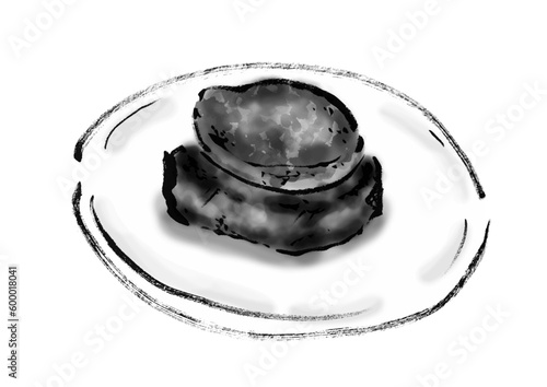 ロッシーニ風フォアグラステーキの手描き和風イラスト
