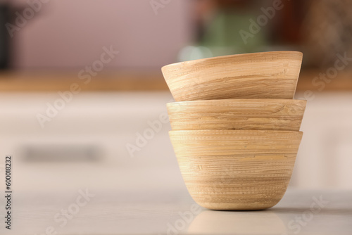 Stacked bamboo bowls on kit...
