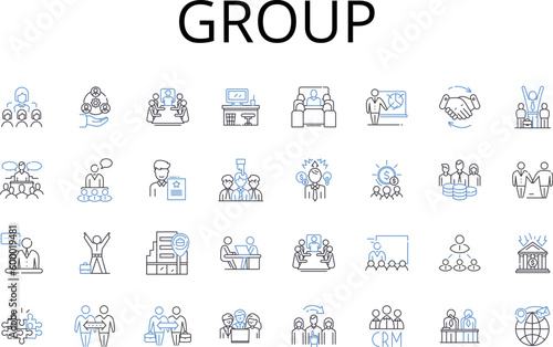 Group line icons collection. Pair, Crowd, Team, Class, Bunch, Company, Squad vector and linear illustration. Gang,Posse,Assembly outline signs set