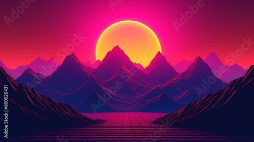 Mountain landscape at sunset. Generative ai