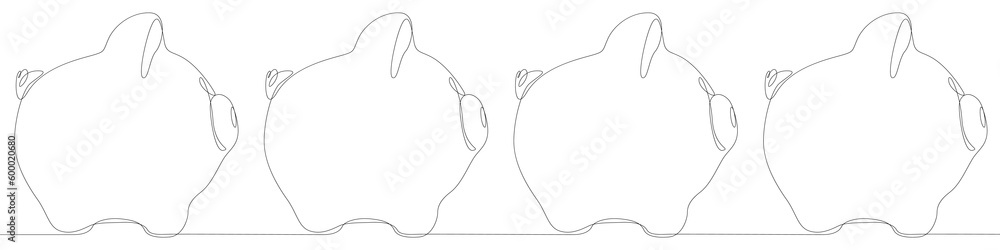One continuous line of Piggy Banks. Thin Line Illustration vector concept. Contour Drawing Creative ideas. One continuous line of Piggy Banks. Thin Line Illustration vector concept. Contour Drawing Creative ideas.