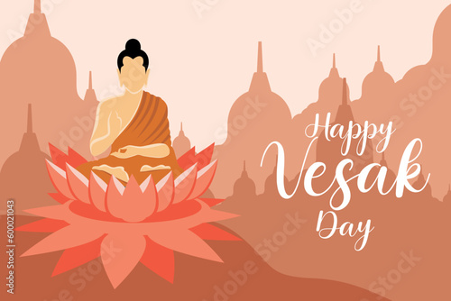 Happy Vesak day vector illustration. Meditation Buddha