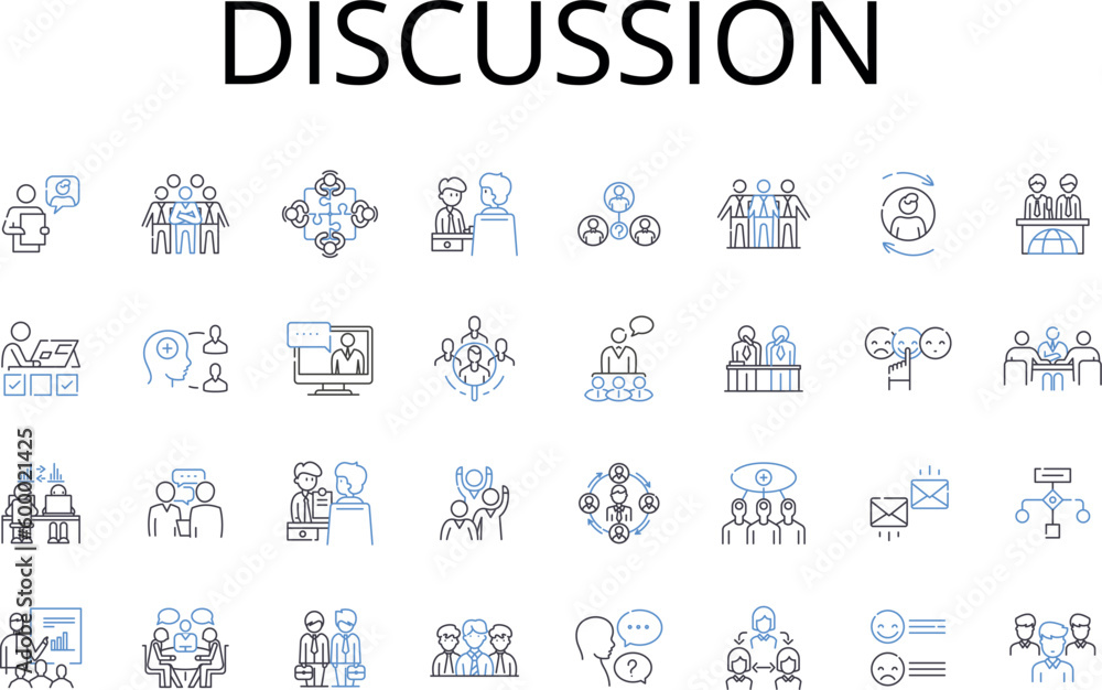 Discussion line icons collection. Debate, Dialogue, Chatting, Communication, Discourse, Correspondence, Exchange vector and linear illustration. Talks,Negotiation,Interchange outline signs set Discussion line icons collection. Debate, Dialogue, Chatting, Communication, Discourse, Correspondence, Exchange vector and linear illustration. Talks,Negotiation,Interchange outline signs set
