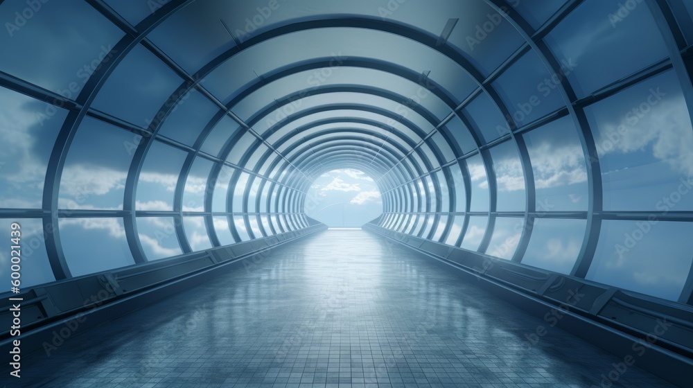 A never-ending tunnel with a beautiful blue sky at the end. Generative ai