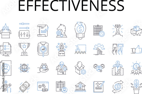 Effectiveness line icons collection. Efficiency, Productivity, Capability, Potency, Performance, Impactfulness, Aptitude vector and linear illustration. Competence,Powerfulness,Strength outline signs