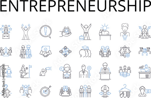 Entrepreneurship line icons collection. Creativity, Innovation, Leadership, Management, Collaboration, Partnership, Strategy vector and linear illustration. Visionary,Self-starter,Empowerment outline