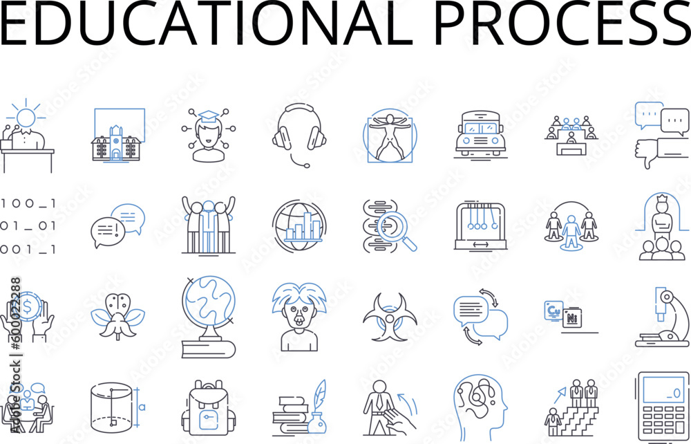Educational process line icons collection. Learning journey, Intellectual pursuit, Knowledge acquisition, Academic undertaking, Training program, Skill development, Instructional process vector and
