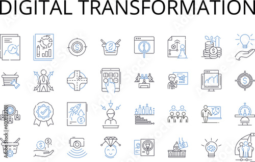 Digital Transformation line icons collection. Business Innovation , Market Disruption , Media Evolution , Cybersecurity Revolution , Social Media , Automation Process , Big Data vector and linear