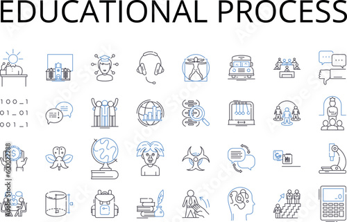 Educational process line icons collection. Learning journey, Intellectual pursuit, Knowledge acquisition, Academic undertaking, Training program, Skill development, Instructional process vector and