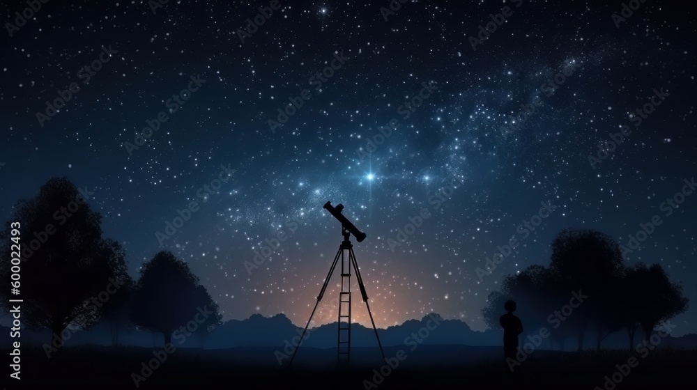 A man on a ladder gazing at the night sky. Generative ai A man on a ladder gazing at the night sky. Generative ai